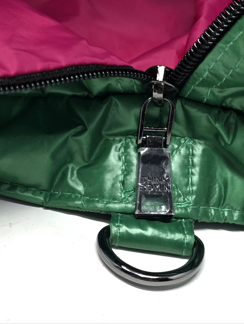 Think Royln Life On The Fly Puffy Tote Bag Large Green Pink, No Shoulder Strap - Picture 6 of 16